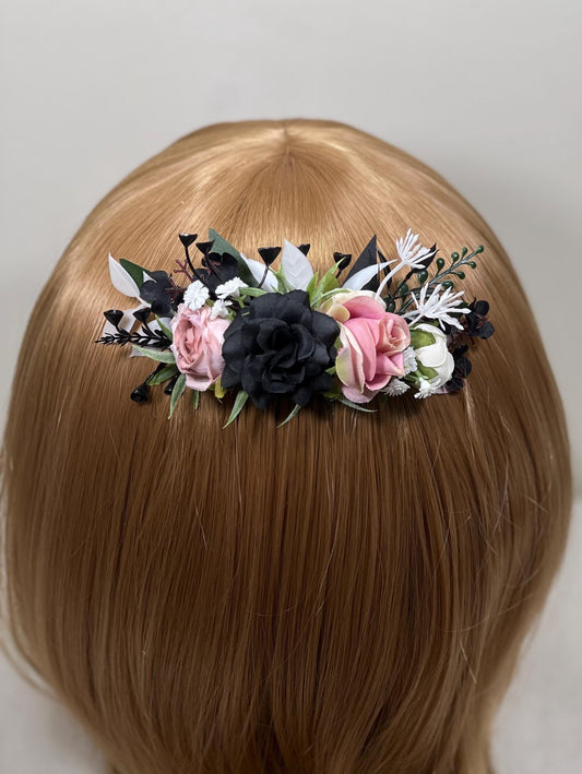Black Hair Comb Wedding Dusty Rose Flower Girl Headpiece Gothic Floral Black Decorative Comb Black White Accessories Hair Comb Dusty Pink
