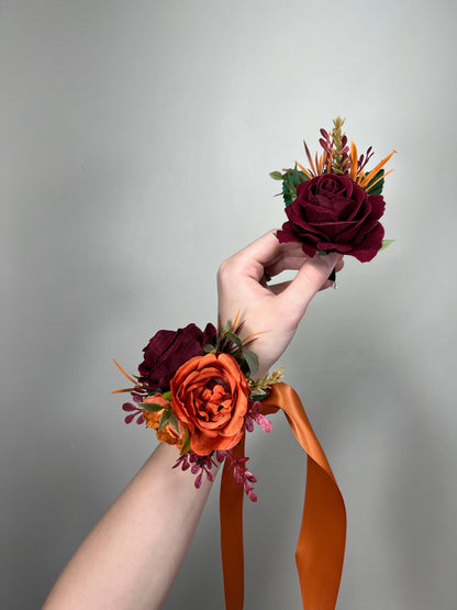 Burgundy Boutonnière Wedding Burnt Orange Wine Red Groom Boutonniere Terracotta Burgundy Groomsmen Boutonnières Fall Artificial Flower
