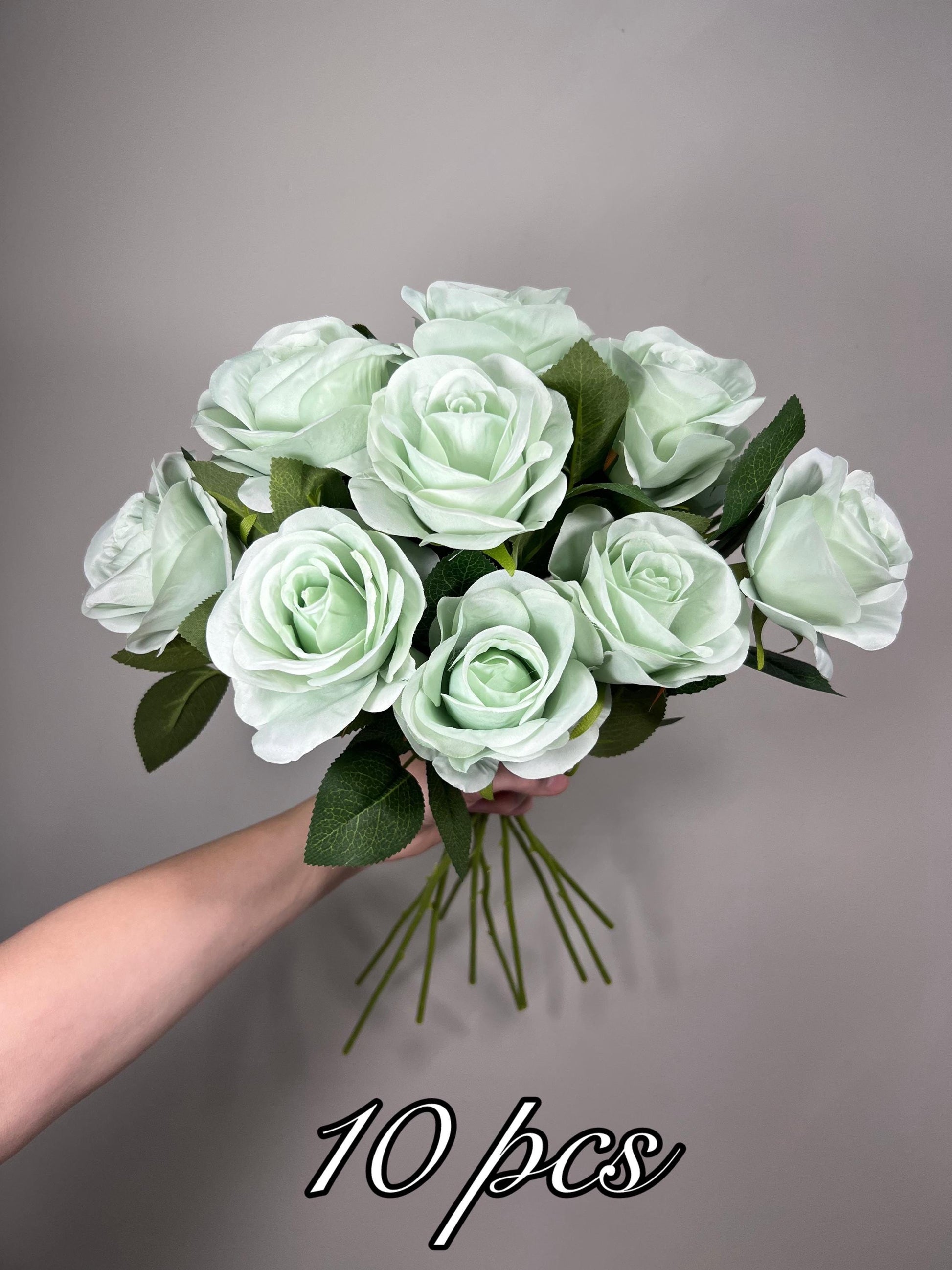 Teal Sea Glass Beach Mint Rose Artificial Flower Heads On Stem Light Teal Aqua Mist Ocean Breeze Coastal Blue Ocean Sage Green Seafoam Craft