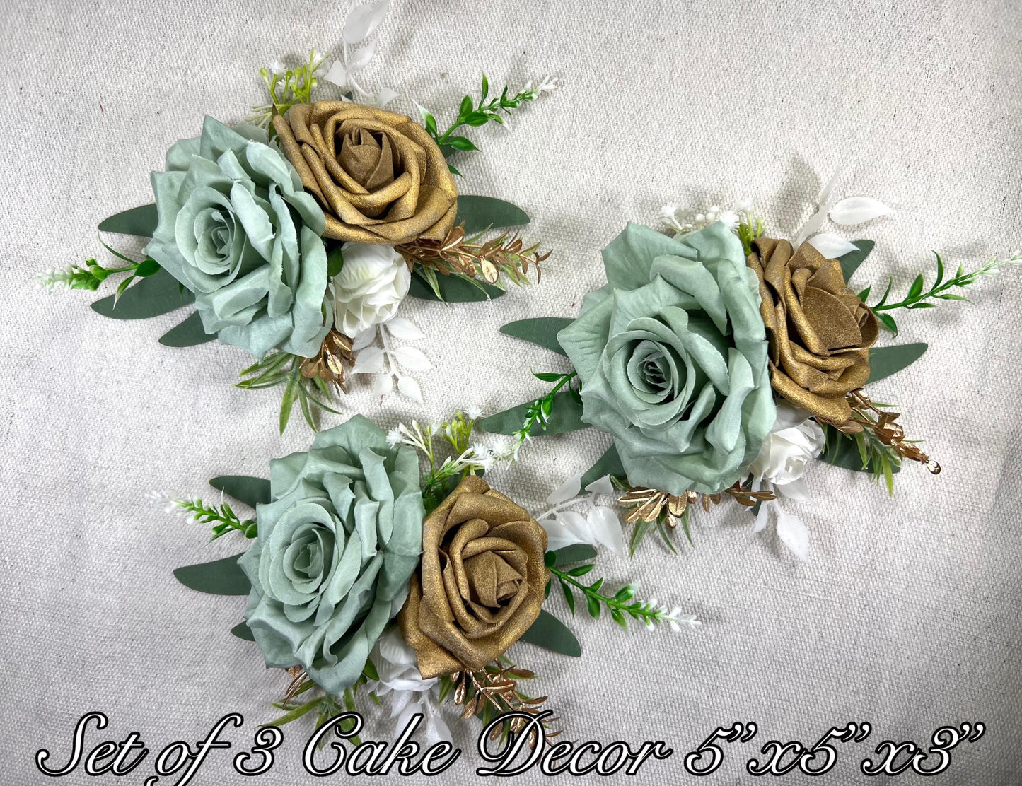 Sage Green Cake Decor Flower Wedding White Dusty Sage Green Gold Cake Arrangement Flower Artificial Ivory Sage Green Eucalyptus
