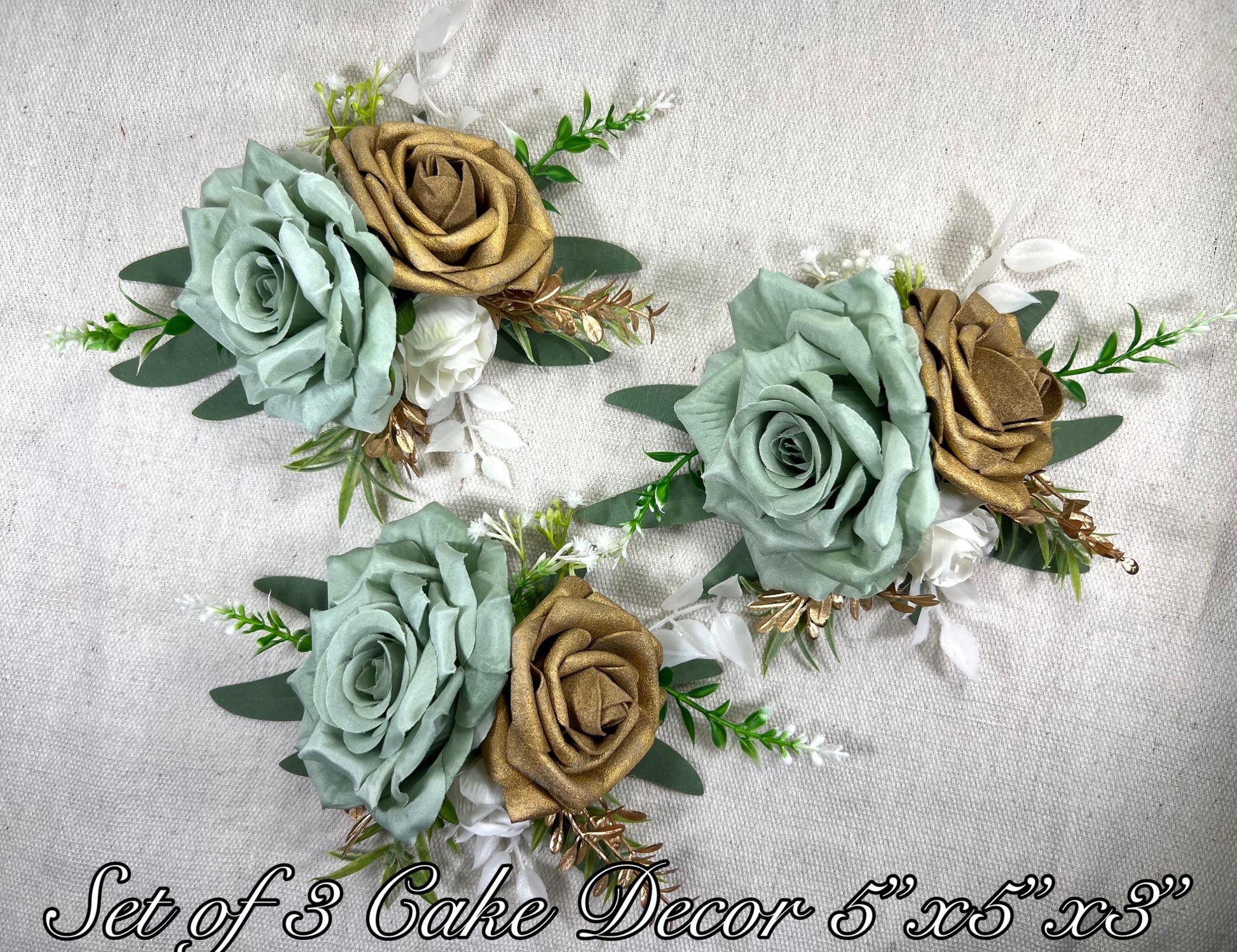 Sage Green Cake Decor Flower Wedding White Dusty Sage Green Gold Cake Arrangement Flower Artificial Ivory Sage Green Eucalyptus