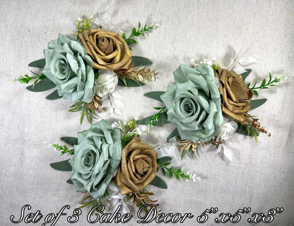 Sage Green Cake Decor Flower Wedding White Dusty Sage Green Gold Cake Arrangement Flower Artificial Ivory Sage Green Eucalyptus