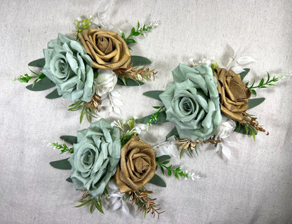 Sage Green Cake Decor Flower Wedding White Dusty Sage Green Gold Cake Arrangement Flower Artificial Ivory Sage Green Eucalyptus