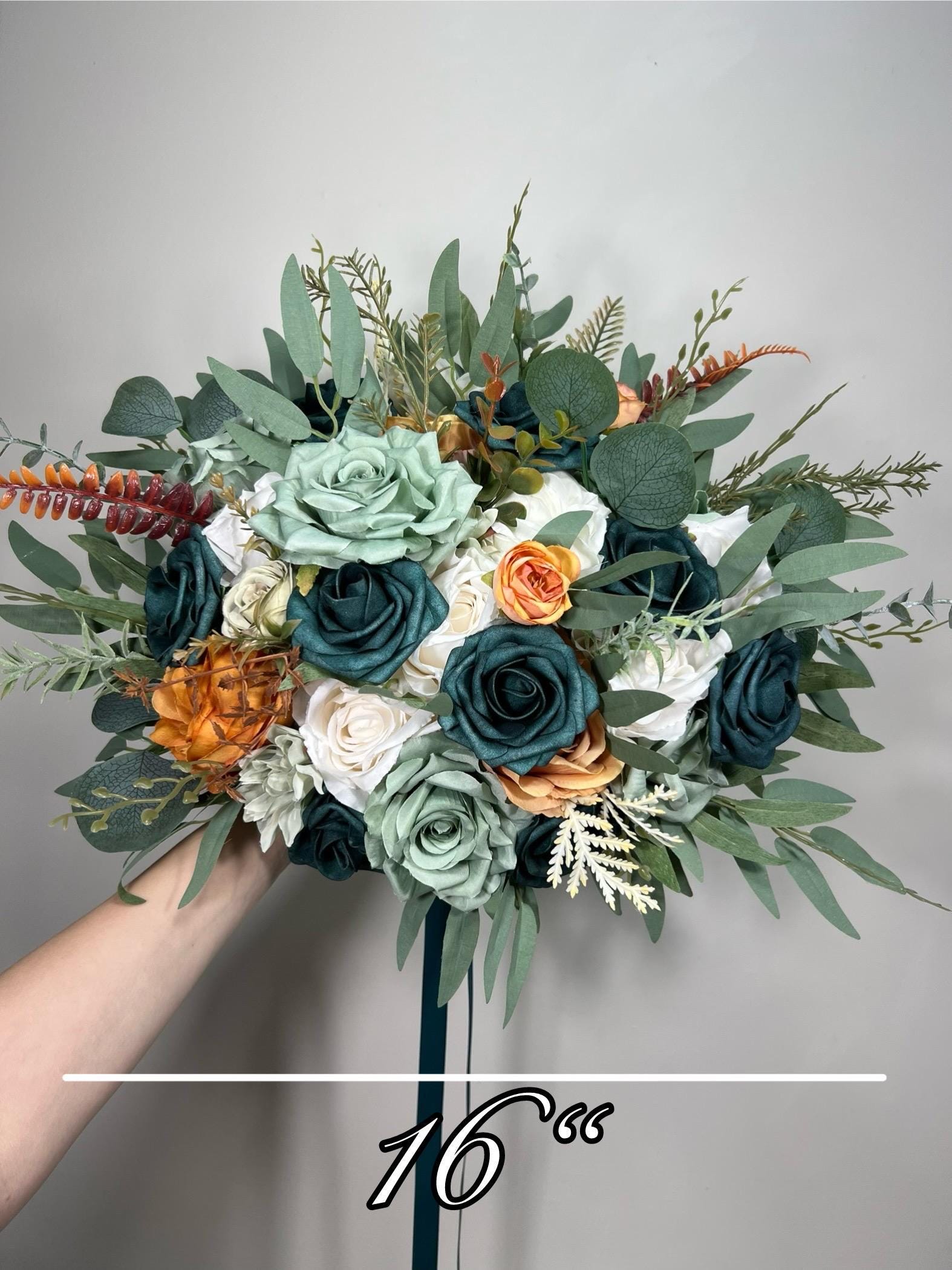 Teal Sage Green Bouquet Wedding White Dusty Teal Blue Bouquet Bridesmaids Dusty Sage Green Greenery Terracotta Ivory Teal Artiticial Flower