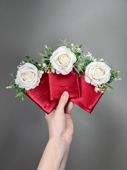 White Pocket Boutonniere Wedding White Rose Groom Ivory Boutonnières Groomsmen Red White Square Boutonnière Baby Breath Artificial Flower