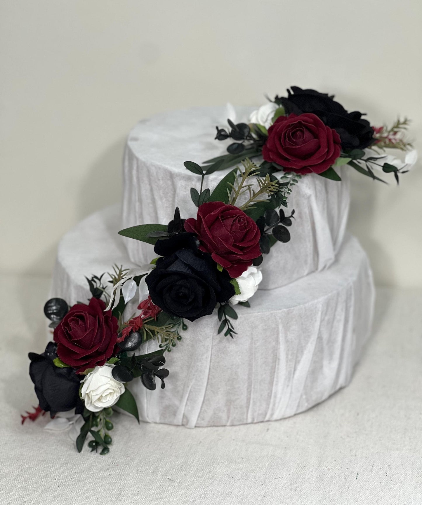Black Burgundy White Cake Decoration Wedding Flower Artificial Maroon Black Topper Cake Decor Wine Red Ivory Black Gothic Cake Arrangement