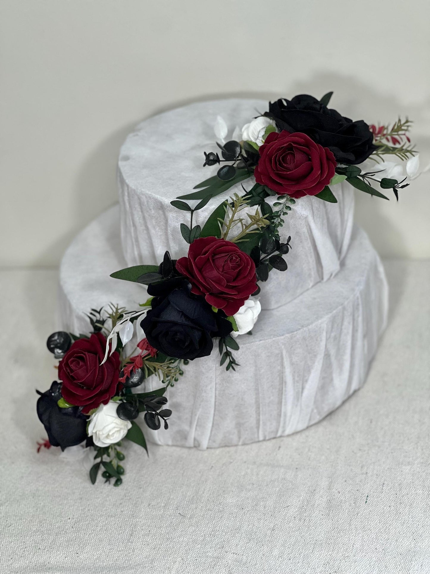 Black Burgundy White Cake Decoration Wedding Flower Artificial Maroon Black Topper Cake Decor Wine Red Ivory Black Gothic Cake Arrangement