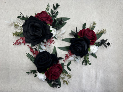 Black Burgundy White Cake Decoration Wedding Flower Artificial Maroon Black Topper Cake Decor Wine Red Ivory Black Gothic Cake Arrangement