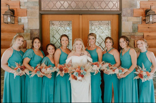 Teal Burnt Orange Burgundy Bouquet Wedding Bridal Boho Turquoise Terracotta Bouquet Pampas Grass Bridesmaids Teal Blue Burgundy Rust Bouquet