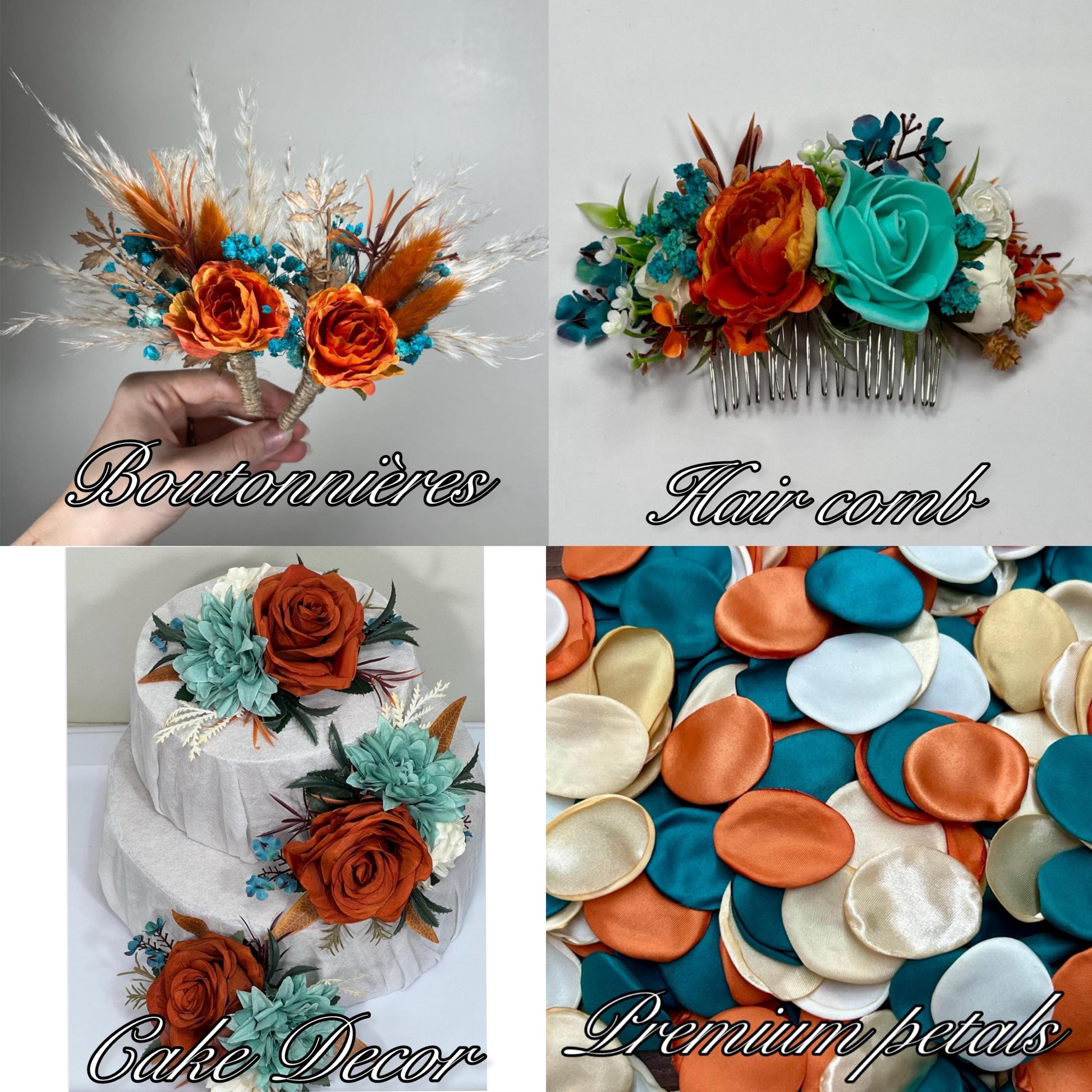 Teal Orange Bouquet Wedding Bridal Cascade Bouquet Boho Turquoise Burnt Orange Bouquet Cascading Teal Blue Aqua Terracotta Rust Bouquet Teal