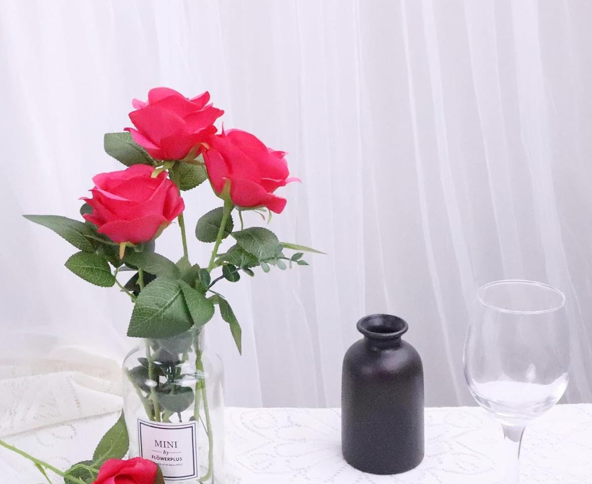 Fuchsia Roses Artificial Flower Heads with Stem Hot Pink Wedding Roses for Bouquet DIY Bright Pink Roses Real Touch Floral Supplies Flowers