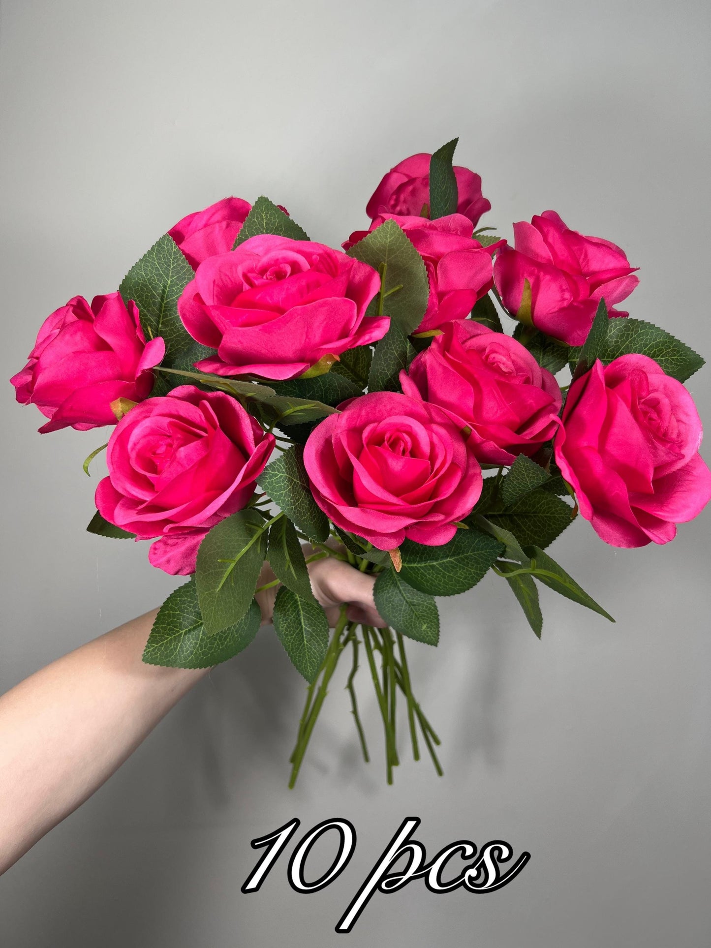 Fuchsia Roses Artificial Flower Heads with Stem Hot Pink Wedding Roses for Bouquet DIY Bright Pink Roses Real Touch Floral Supplies Flowers