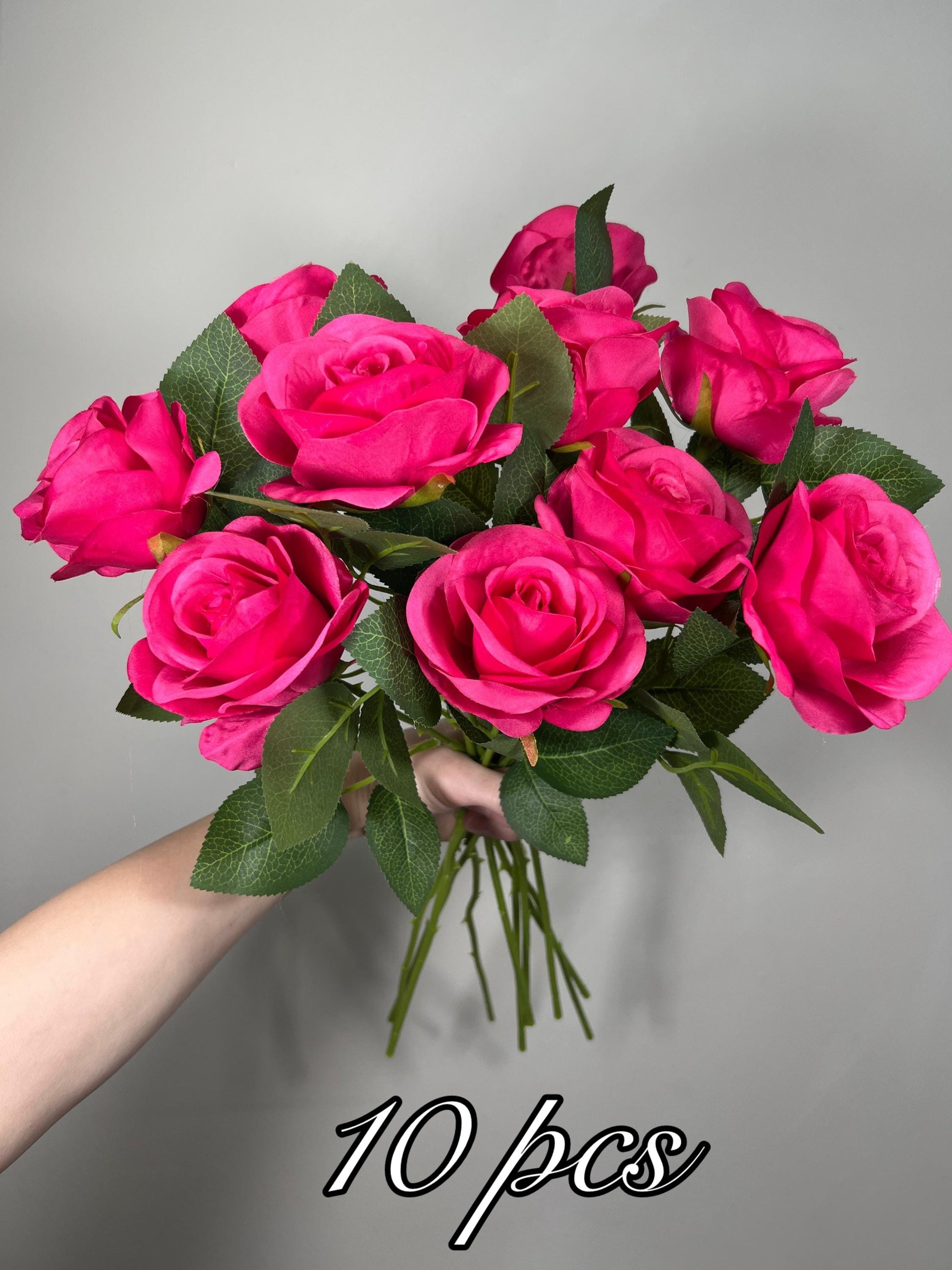 Fuchsia Roses Artificial Flower Heads with Stem Hot Pink Wedding Roses for Bouquet DIY Bright Pink Roses Real Touch Floral Supplies Flowers
