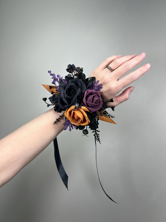 Black Orange Bouquet Wedding Dark Purple Bridal Black Bouquet Bridesmaids Plum Burnt Orange Black Gothic Bouquet Rust Artificial Flower