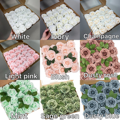 Artificial Flower Heads 25 PCS Wedding Decor Bulk Small Artiticial Flower Rose Wedding DIY Craft Supplies Flower Heads Foam for Bouquets