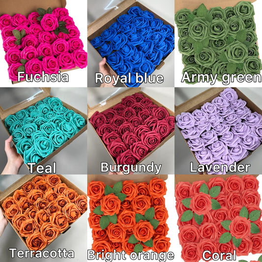 Artificial Flower Heads 25 PCS Wedding Decor Bulk Small Artiticial Flower Rose Wedding DIY Craft Supplies Flower Heads Foam for Bouquets