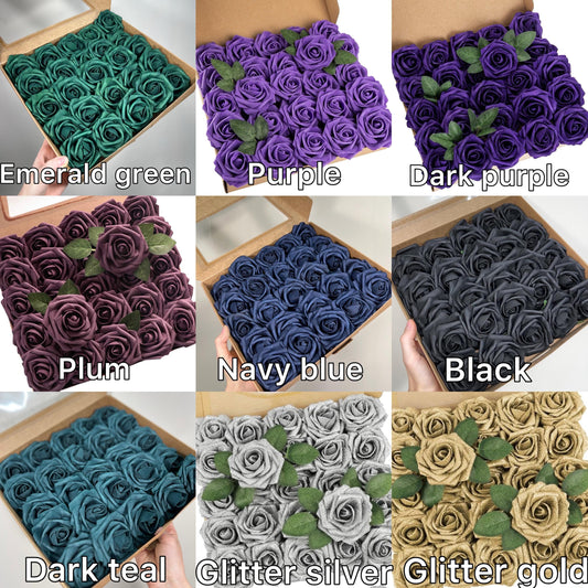 Artificial Flower Heads 25 PCS Wedding Decor Bulk Small Artiticial Flower Rose Wedding DIY Craft Supplies Flower Heads Foam for Bouquets