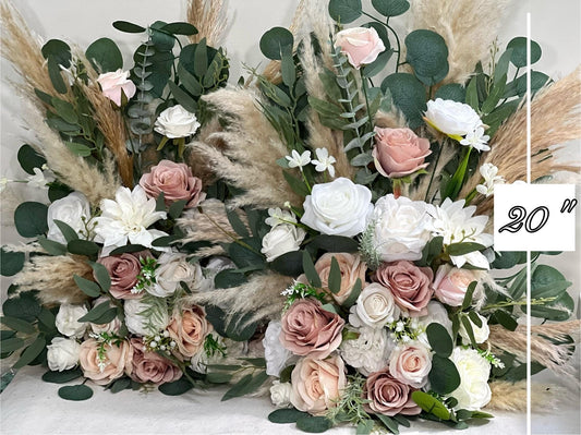 Wedding Aisle Marker Flower Floor Arrangement Whiskey Barrel Décor Pink White Dusty Rose Ground Arch