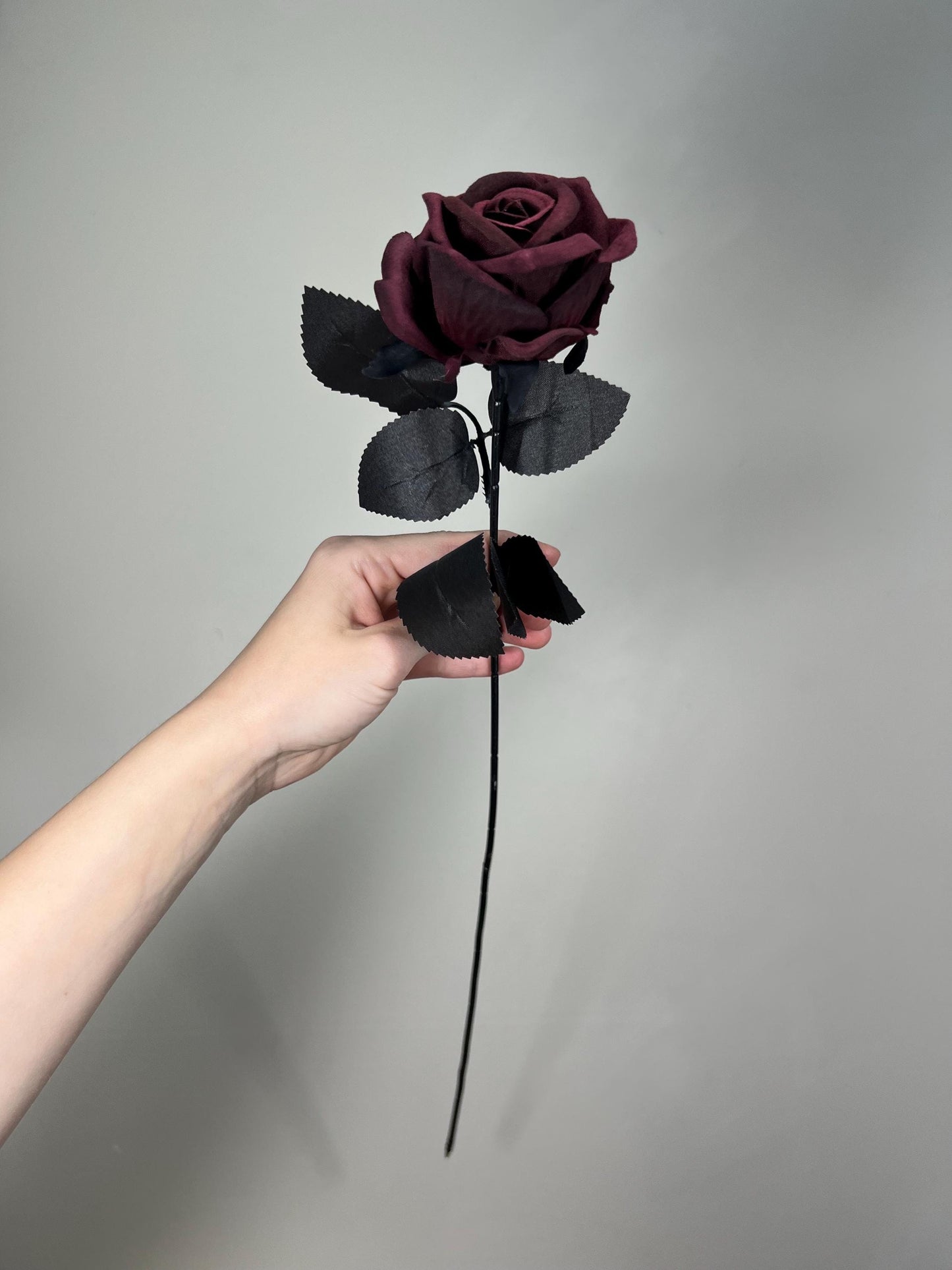 Burgundy Black Roses Artificial Wedding Flower Heads with Stems Dark Burgundy Gotchic Black Roses Wine Red Maroon Craft Supplies DIY Bouquet