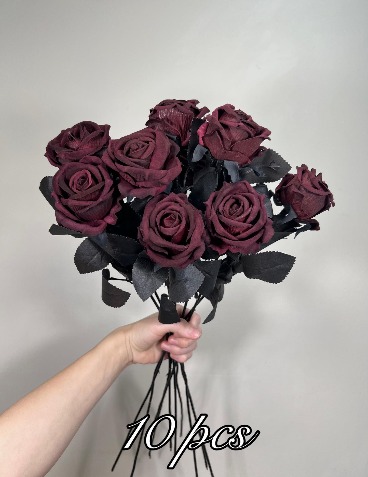 Burgundy Black Roses Artificial Wedding Flower Heads with Stems Dark Burgundy Gotchic Black Roses Wine Red Maroon Craft Supplies DIY Bouquet