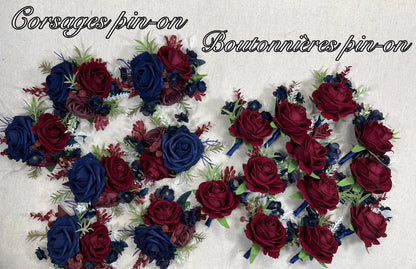 Burgundy Navy Blue White Bouquet Bridal Wine Red Dark Blue Bouquet Bridesmaids Dark Red Blue Ivory Winter Bouquet Pearls Artificial Flowers