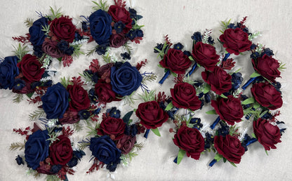 Burgundy Navy Blue Corsage Wedding Wrist Corsage Maroon Dark Blue Bridesmaids Corsage Prom Eucalyptus Wine Red Navy Blue Artificial Flower