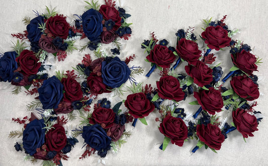 Burgundy Navy Blue Corsage Wedding Wrist Corsage Maroon Dark Blue Bridesmaids Corsage Prom Eucalyptus Wine Red Navy Blue Artificial Flower