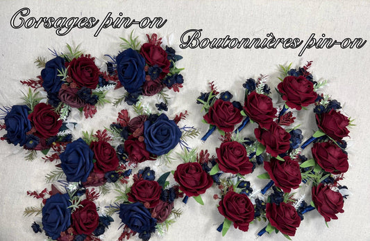 Burgundy Navy Blue Boutonniere Wedding Groom Boutonniere Burgundy Groomsmen Boutonnière Prom Navy Blue Maroon Artificial Flowers Wine Red