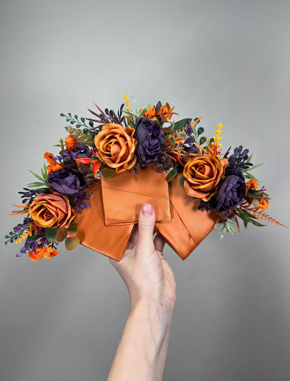 Terracotta Purple Pocket Boutonnière Wedding Plum Burnt Orange Groom Square Boutonnière Rust Groomamen Sunset Boutonnière Dark Purple Fall