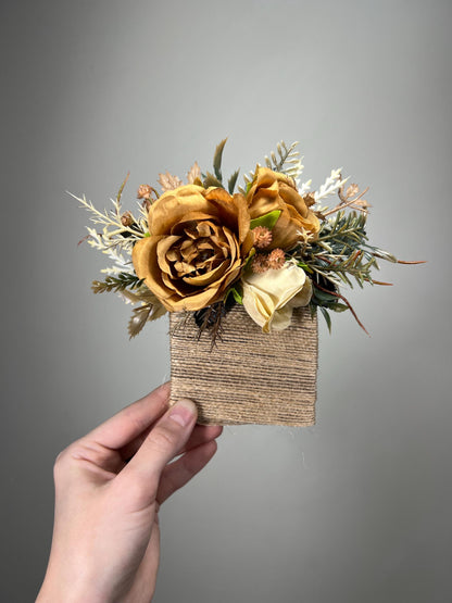 Rustic Pocket Boutonniere Wedding Beige Brown Groom Square Boutonniere Fall Cream Pocket Boutonnière Groomsmen Tan Mustard Yellow Golden