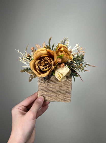 Rustic Pocket Boutonniere Wedding Beige Brown Groom Square Boutonniere Fall Cream Pocket Boutonnière Groomsmen Tan Mustard Yellow Golden