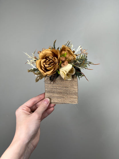 Rustic Pocket Boutonniere Wedding Beige Brown Groom Square Boutonniere Fall Cream Pocket Boutonnière Groomsmen Tan Mustard Yellow Golden