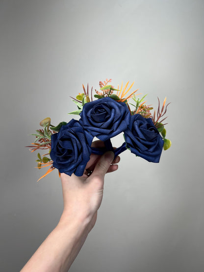 Navy Blue Orange Bouquet Wedding Navy Blue Rust Bouquet Bridesmaids Terracotta Dark Blue Bouquet Burnt Orange Navy Blue Artificial Flowers