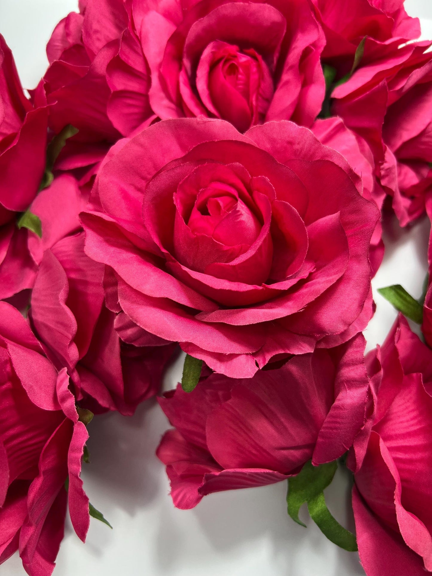 Fuchsia Flower Heads Artificial Pink Roses Wedding Silk Flowers Head Bright Pink Hot Realistic Magenta Deep Pink Vibrant Roses DIY Bouquet