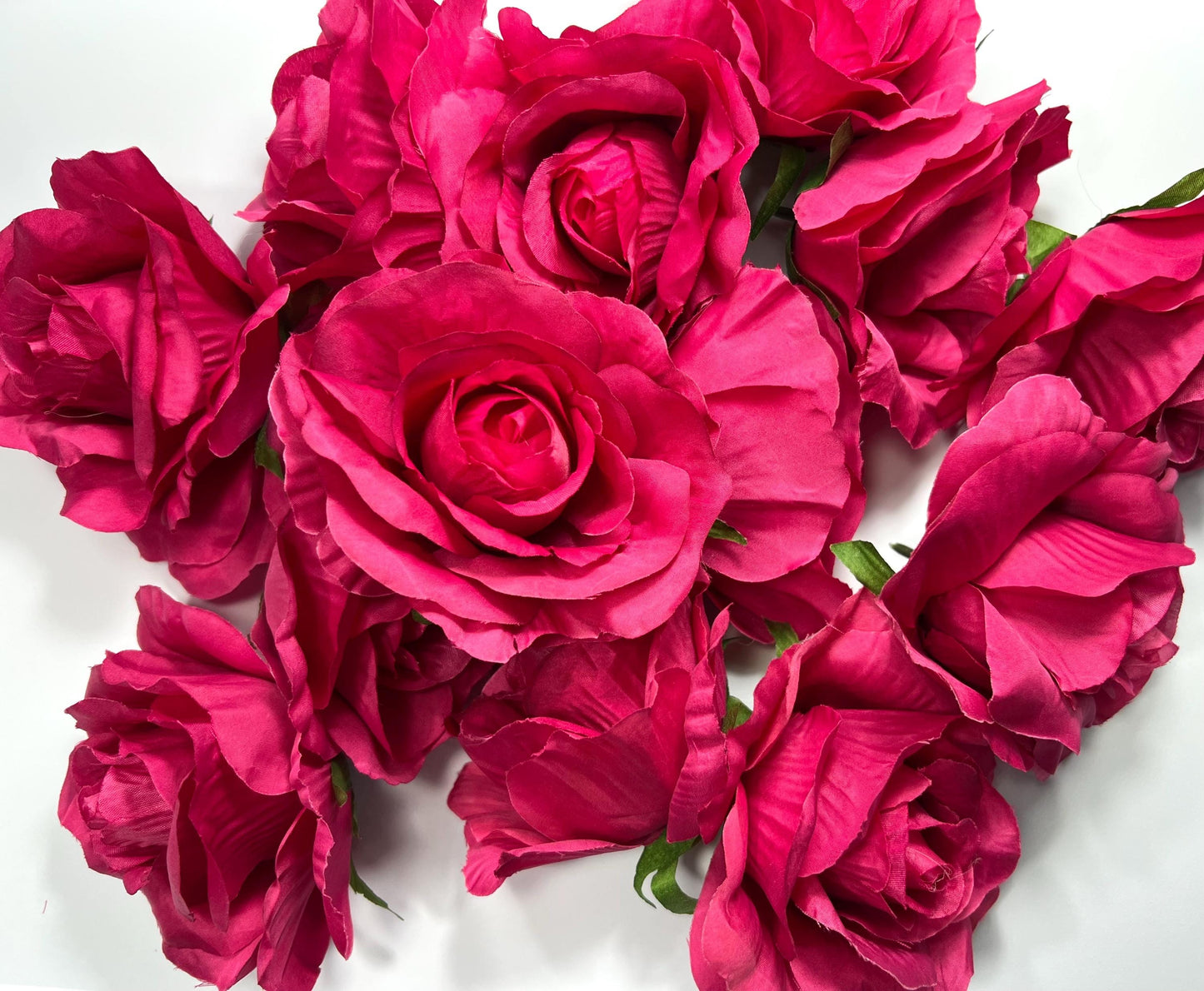 Fuchsia Flower Heads Artificial Pink Roses Wedding Silk Flowers Head Bright Pink Hot Realistic Magenta Deep Pink Vibrant Roses DIY Bouquet