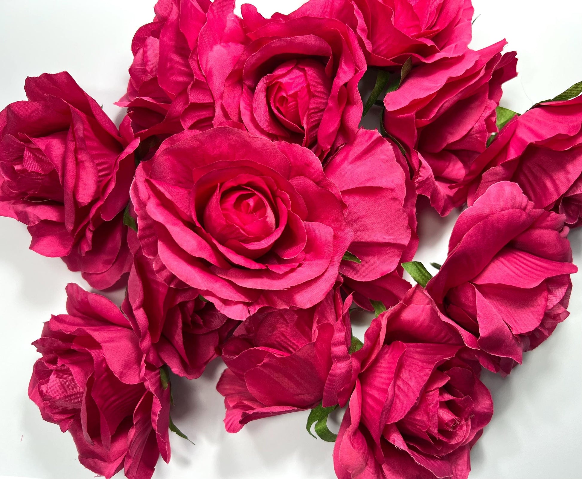 Fuchsia Flower Heads Artificial Pink Roses Wedding Silk Flowers Head Bright Pink Hot Realistic Magenta Deep Pink Vibrant Roses DIY Bouquet
