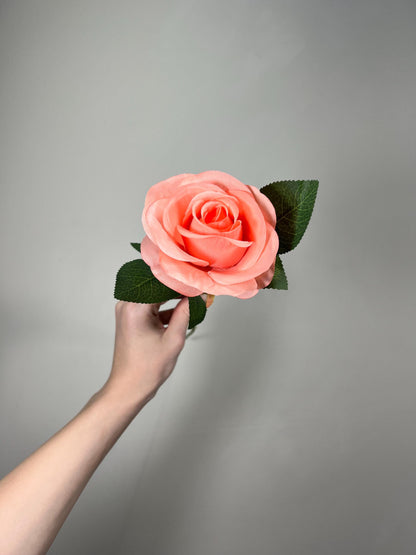 Coral Roses Artificial Flower Heads with Stem Peach Wedding Roses for Bouquet DIY Coral Roses Real Touch Floral Supplies Faux Flowers