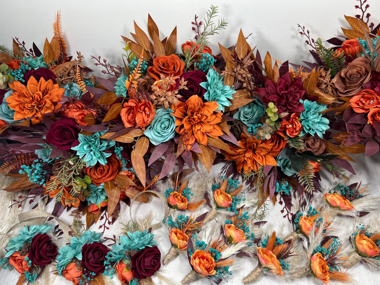 Teal Orange Burgundy Bouquet Bridal Turquoise Terracotta Wine Red Bridesmaids Bouquet Burnt Orange Teal Blue Maroon Artificial Flower