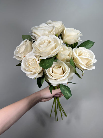 Beige Roses Artificial Flower Heads with Stem Ivory Wedding Roses for Bouquet DIY Cream Roses Real Touch Floral Off White Supplies Flowers