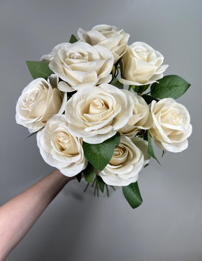 Beige Roses Artificial Flower Heads with Stem Ivory Wedding Roses for Bouquet DIY Cream Roses Real Touch Floral Off White Supplies Flowers