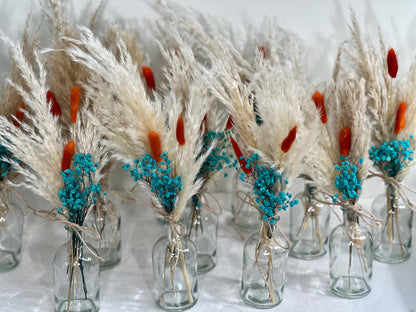 Centerpiece Teal Orange Mini Wedding Dried Bouquet Teal Burnt Orange Baby Breath Turquoise Wedding Terracotta Small Centerpiece Pampas Grass