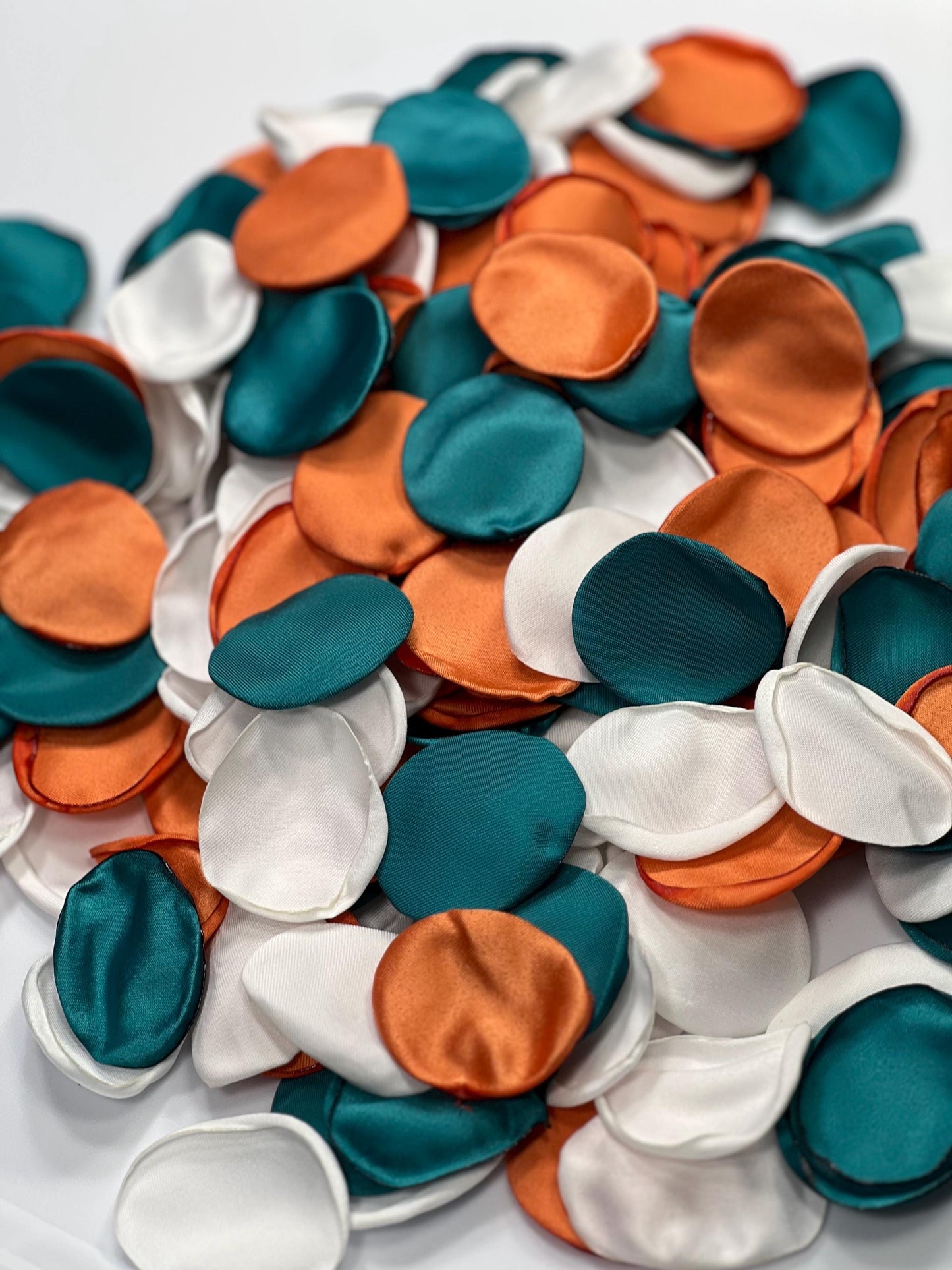 Teal Orange White Petals Wedding Decor Flower Girl Petals Teal Blue Terracotta Satin Petals Flower Rust White Aisle Decor Rose Confetti