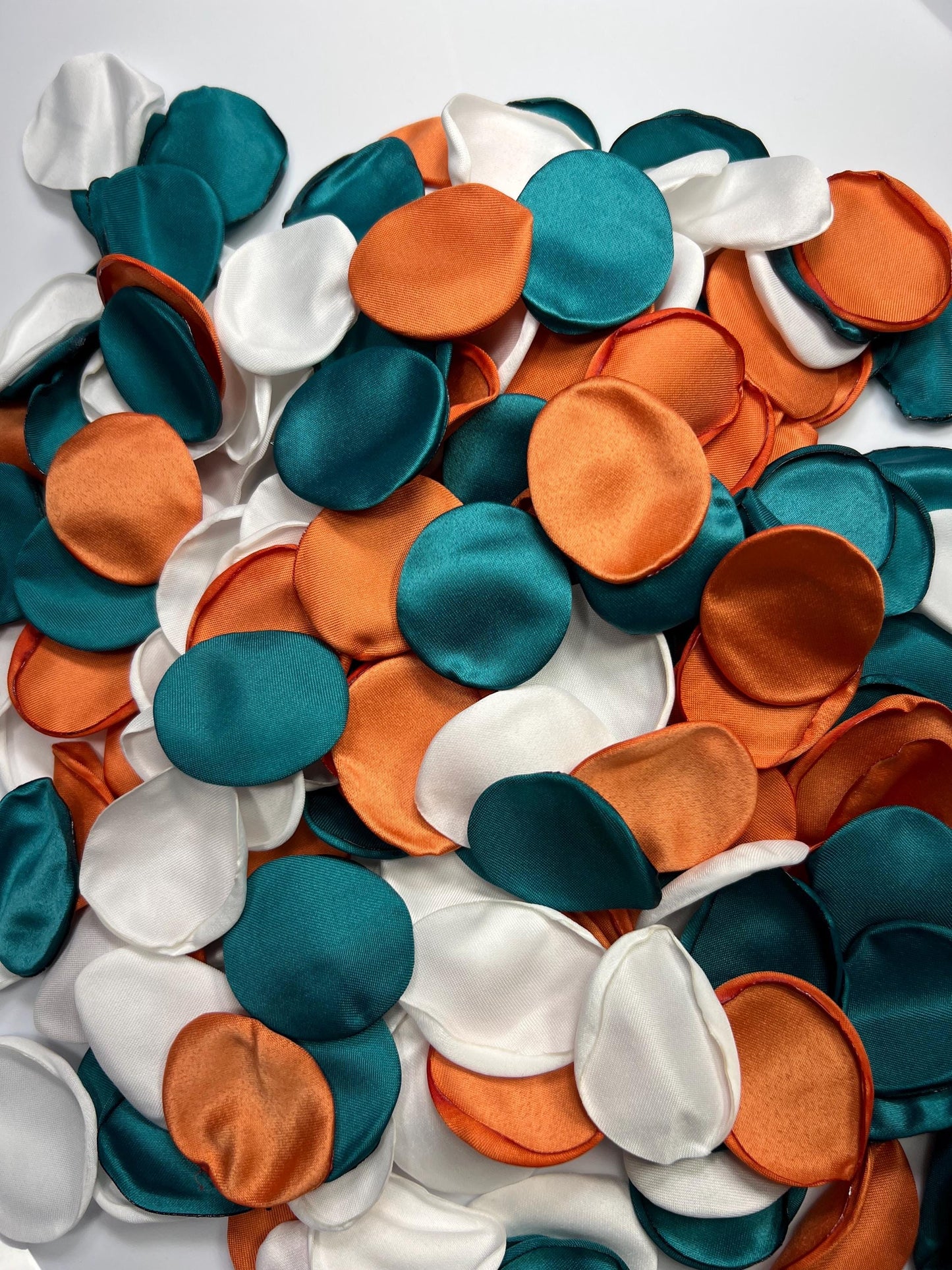 Teal Orange White Petals Wedding Decor Flower Girl Petals Teal Blue Terracotta Satin Petals Flower Rust White Aisle Decor Rose Confetti