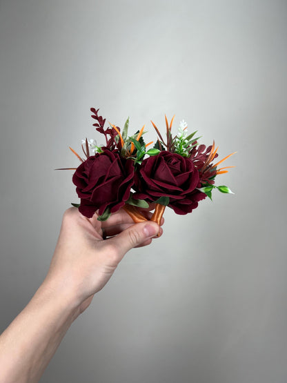 Burgundy Boutonnière Wedding Burnt Orange Wine Red Groom Boutonniere Terracotta Burgundy Groomsmen Boutonnières Fall Artificial Flower