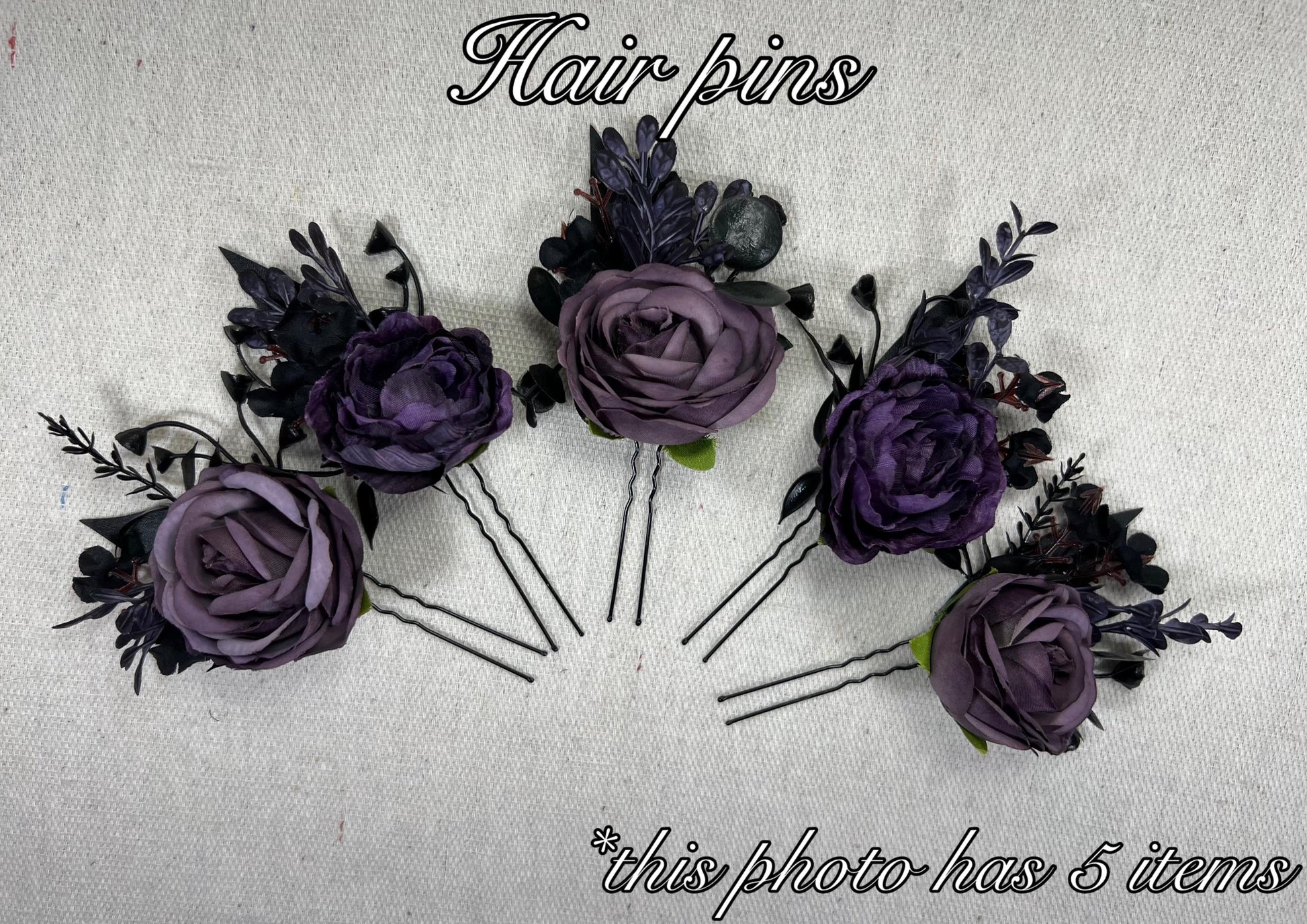Black Purple Hair Pin Gothic Wedding Hair Pins Floral Plum Black Hair Accessories Artiticial Flower Hairpiece Black Dark Purple