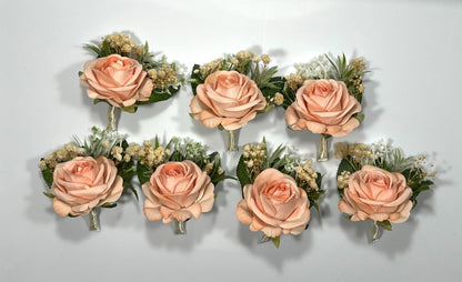 Peach Boutonniere Wedding Coral Boutonnières Groom Peach Boutonniere Groomsmen Salmon Boutonniere Wedding Artificial Flower