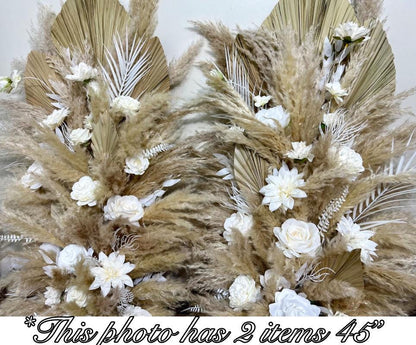 Wedding Aisle Marker Flower Floor Arrangement Whiskey Barrel Décor White Boho Ground Arrangement Pampas Grass Dried Palm Leaves Natural