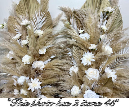 White Boho Aisle Marker Set of 2, Wedding Pampas Grass Floor Arrangement, Ivory Beige Ground Arch Arrangement, Decor Barrel Whiskey Flower