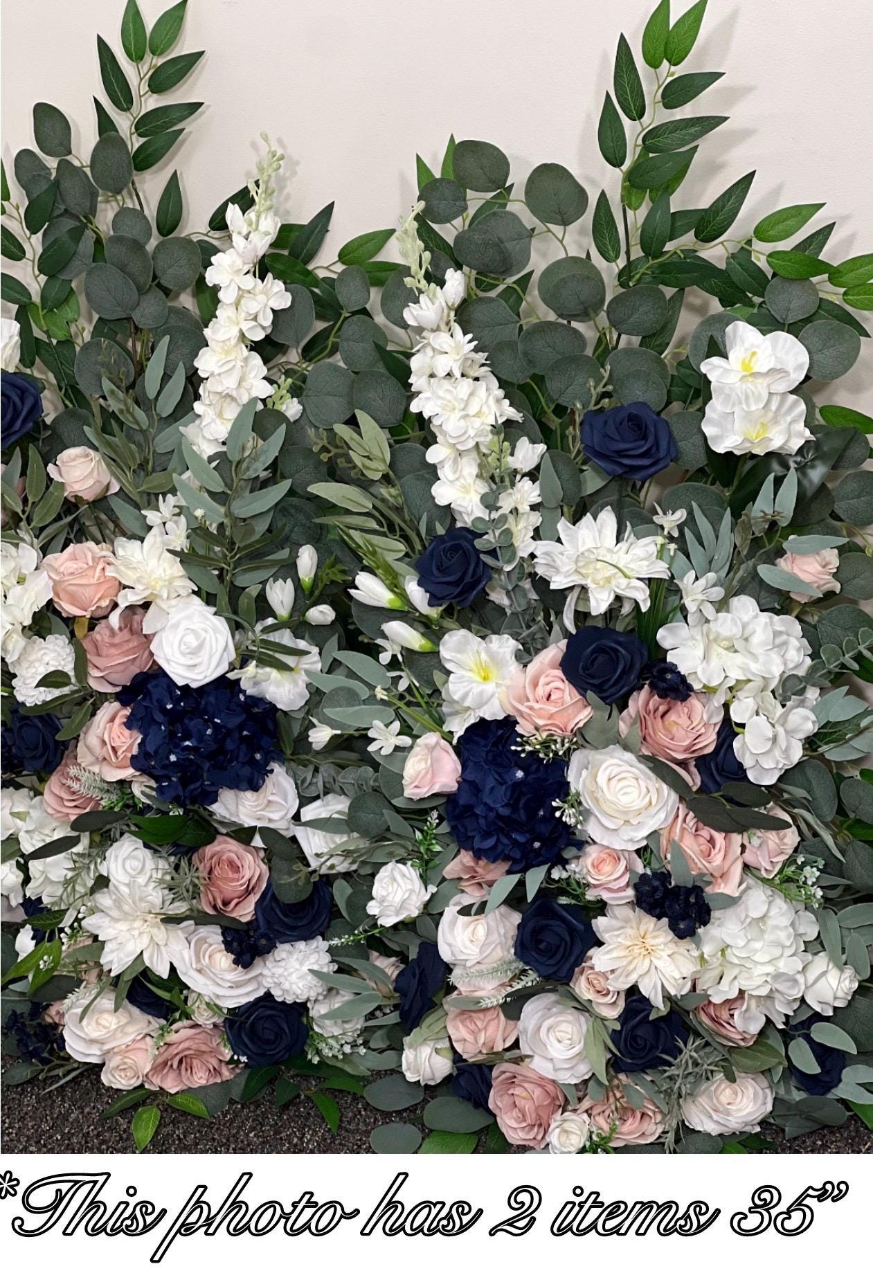 Wedding Aisle Marker Flower Floor Arrangement Whiskey Barrel Décor Dusty Rose Navy Blue White Ground Arch Blush Dark Blue