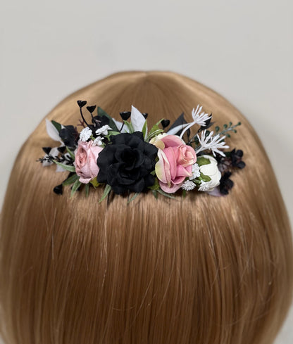 Black Hair Comb Wedding Dusty Rose Flower Girl Headpiece Gothic Floral Black Decorative Comb Black White Accessories Hair Comb Dusty Pink